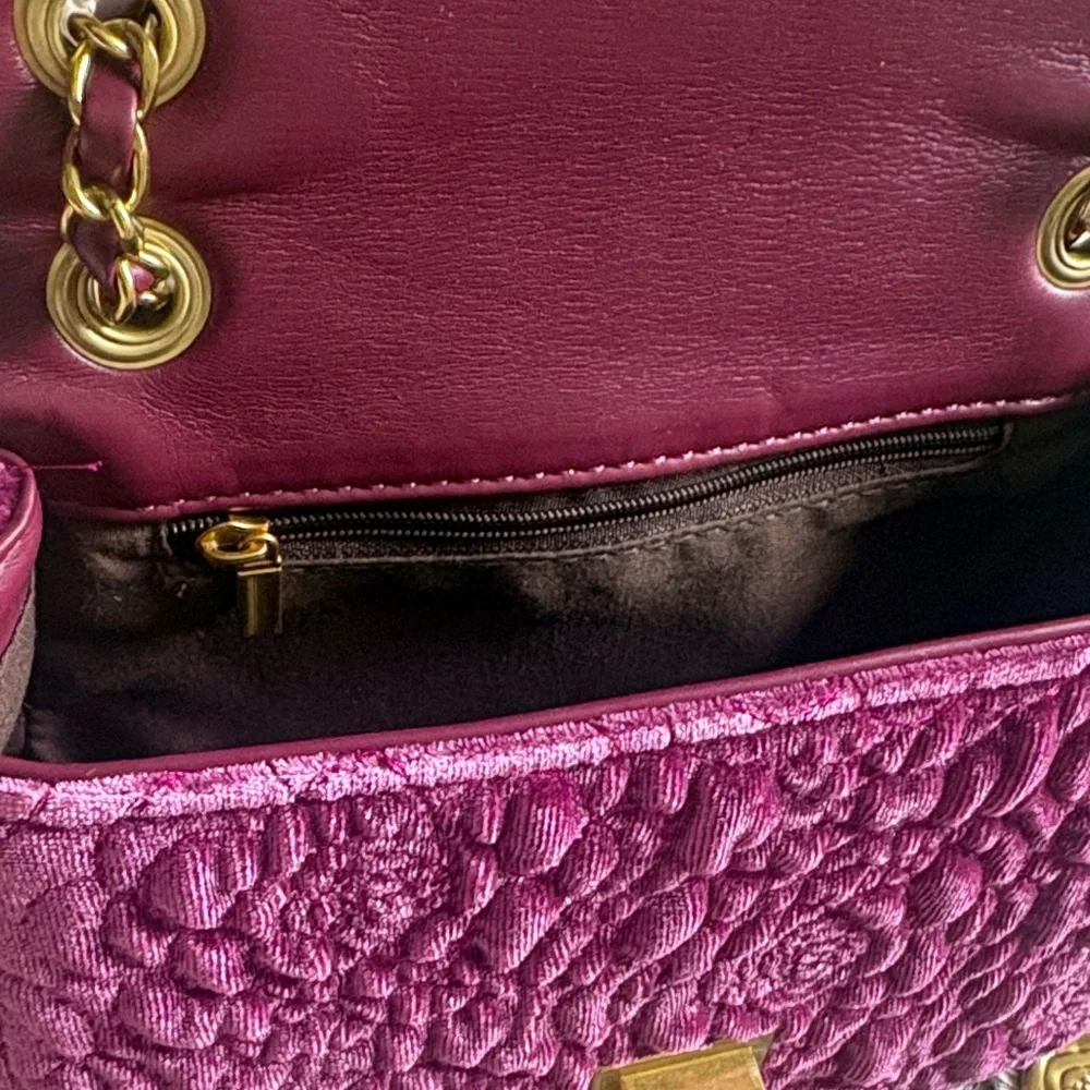 Plush Quilted Pink Shoulder Bag with Chain Strap Gold Hardware